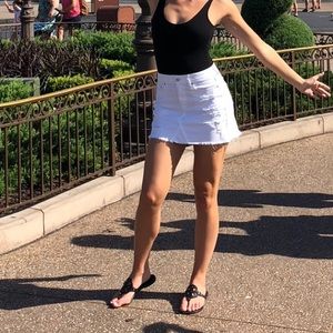 American Eagle White Denim Ripped Skirt